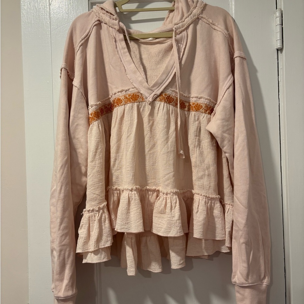 Free People Ruffle Blush Pink Hoodie